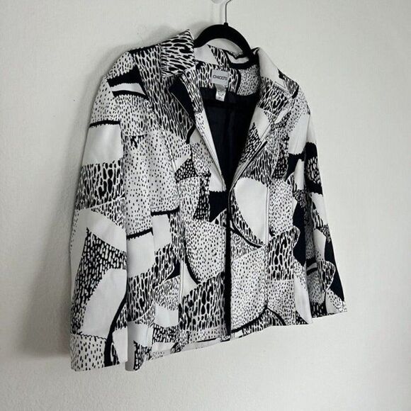 Chicos Women Size 1 White & Black Polkadot Patchwork Jacket Coat Blazer NWOT - Picture 10 of 11